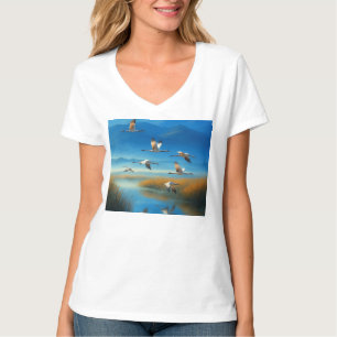 Friedliche Natur-Seelandschaft mit fliegendem Kran T-Shirt
