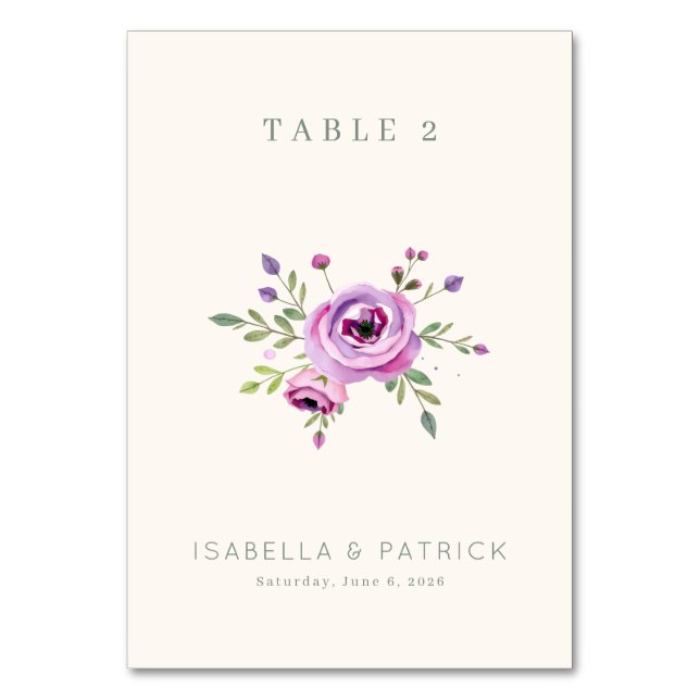 Friedliche Pastell-Aquarell-Blumen Tischnummer (Vorderseite)