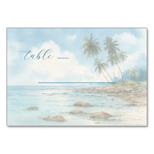 Friedliche Pastell-Aquarell-Strandszene Tischnummer