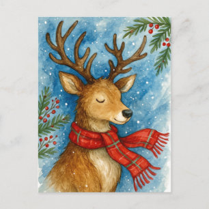 Friedliche-Rentier-Rot-Schal-Weihnachts-Postkarte Feiertagspostkarte