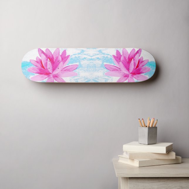 Friedliche Rosa Lotus Blume Malerei Skateboard (Wandkunst (Horz))
