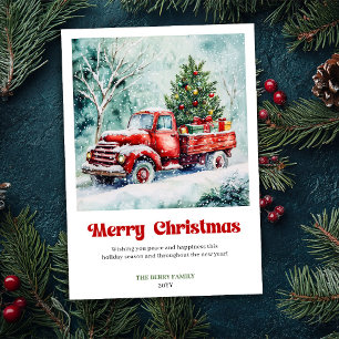 Friedliche rustikale rote LKW-Weihnachtsszene-Gruß Feiertagskarte