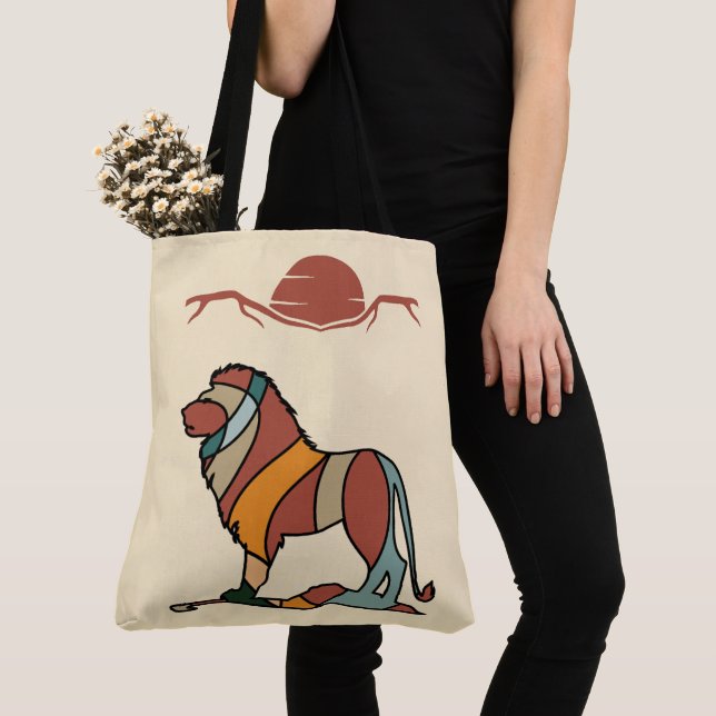 Friedliche Savanne Freundlicher Löwe Abstrakte Mod Tasche (Von Nahem)