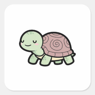 Friedliche Schildkröte – Süße Kawaii-Tierillustrat Quadratischer Aufkleber