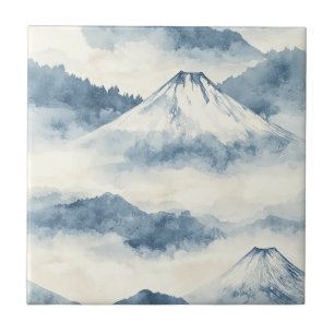 Friedliche schneebedeckte Berge - Blau und Weiß Fliese