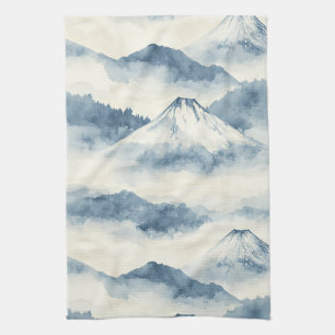 Friedliche schneebedeckte Berge - Blau und Weiß Geschirrtuch