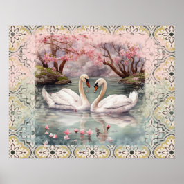 Friedliche Schwäne am See - Aquamarine Weite Poster