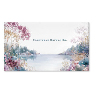 Friedliche Seenlandschaft Rosa Gold Floral Magnetische Visitenkarte