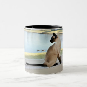 Friedliche siamesische Katzen-Malerei Zweifarbige Tasse