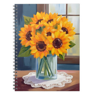 Friedliche Sonnenblumen   Gelbe Blumenaquarell Notizblock