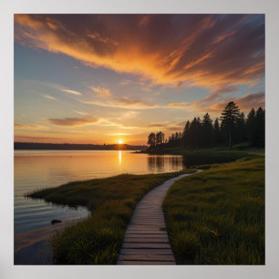 Friedliche Sonnenuntergang Landschaft Vibes Poster
