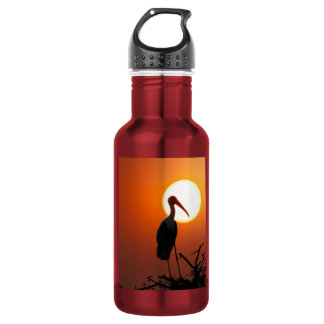 Friedliche Sonnenuntergangs-Storch-Vogel-Silhouett Edelstahlflasche