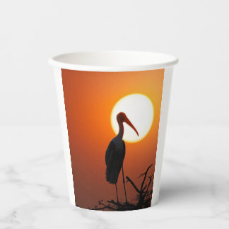 Friedliche Sonnenuntergangs-Storch-Vogel-Silhouett Pappbecher