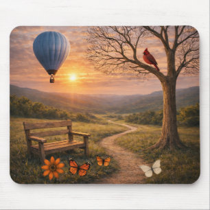 Friedliche Sonnenuntergangsbank Kardinalballon Lan Mousepad