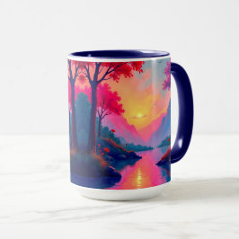 Friedliche Sonnenuntergangsberge Fantasy-Landschaf Tasse
