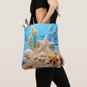 FRIEDLICHE STRANDSZENE MIT MEERESSCHNECKEN TASCHE