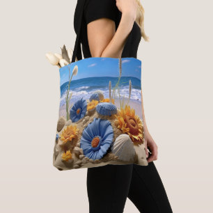 FRIEDLICHE STRANDSZENE MIT MUSCHELN TASCHE