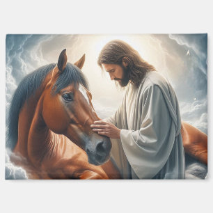 Friedliche Szene des Mitgefühls mit Jesus und Pfer Magnet