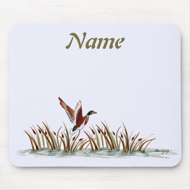 Friedliche Szene Mallard Duck über Kattails Mousepad (Vorne)