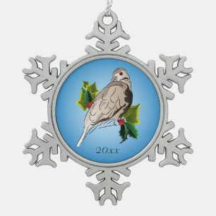 Friedliche Taube mit Stechpalme und Efeu Schneeflocken Zinn-Ornament