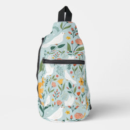 Friedliche Taube & Wildblumen-Botanik-Muster Crossbody Bag