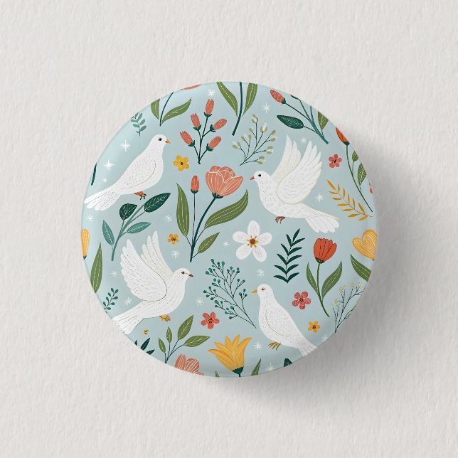 Friedliche Taube & Wildblumen Botanisches Nahtlose Button (Vorderseite)
