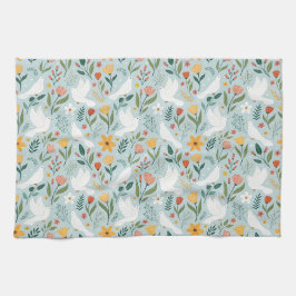 Friedliche Taube & Wildblumen Botanisches Nahtlose Geschirrtuch