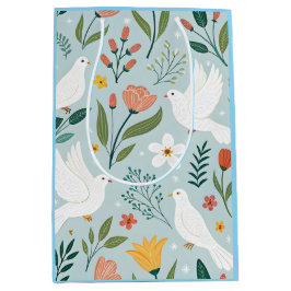 Friedliche Taube & Wildblumen Botanisches Nahtlose Mittlere Geschenktüte