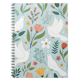 Friedliche Taube & Wildblumen Botanisches Nahtlose Notizblock