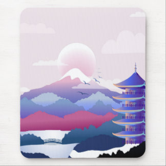 Friedliche Tempellandschaft bei Morgengrauen Mousepad