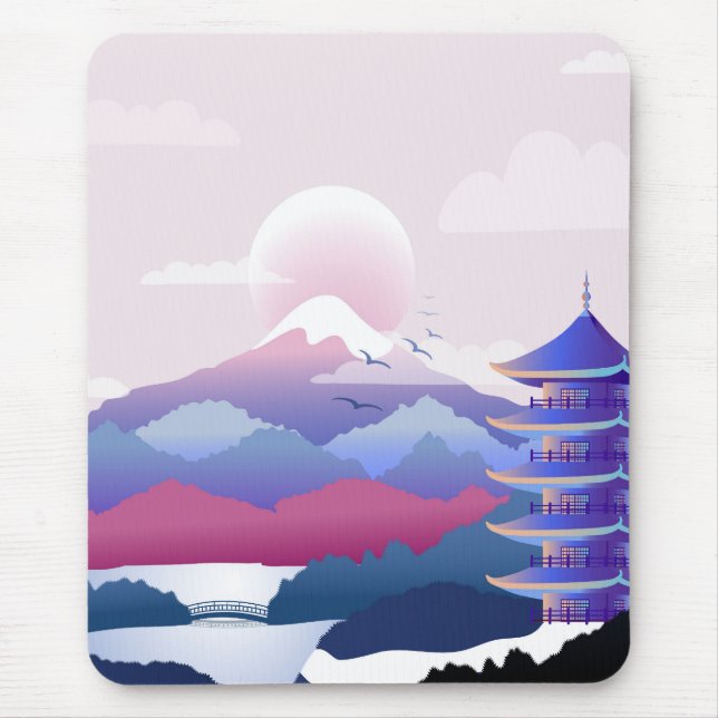 Friedliche Tempellandschaft bei Morgengrauen Mousepad (Vorne)