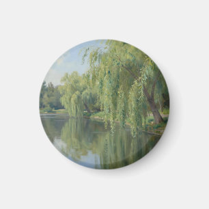 Friedliche Trauerweiden-Teichlandschaft Magnet