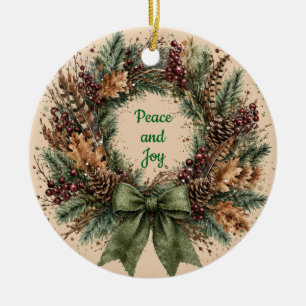 Friedliche und Freudenreiche Rustikale Kiefernzapf Keramik Ornament