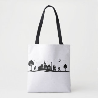 Friedliche Village Night Silhouette Szene Tasche