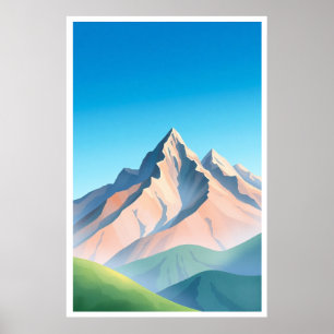 Friedliche Wasserfarbengebirge in weicher Erde Poster