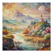 Friedliche Wasserfarbengebirgslandschaft