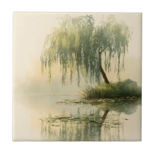 Friedliche Weidenbaum-Reflexions-Naturkunst (1) Fliese