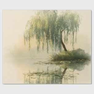 Friedliche Weidenbaum-Reflexions-Naturkunst (1) Geschenkpapier