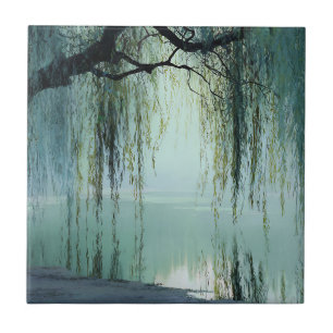 Friedliche Weidenbaum-Reflexions-Naturkunst (4) Fliese