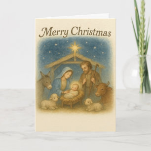 Friedliche Weihnachtskrippe Heilige Familie Feiertagskarte