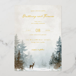 Friedliche Winter-Aquarell-Hirschszene Folieneinladung