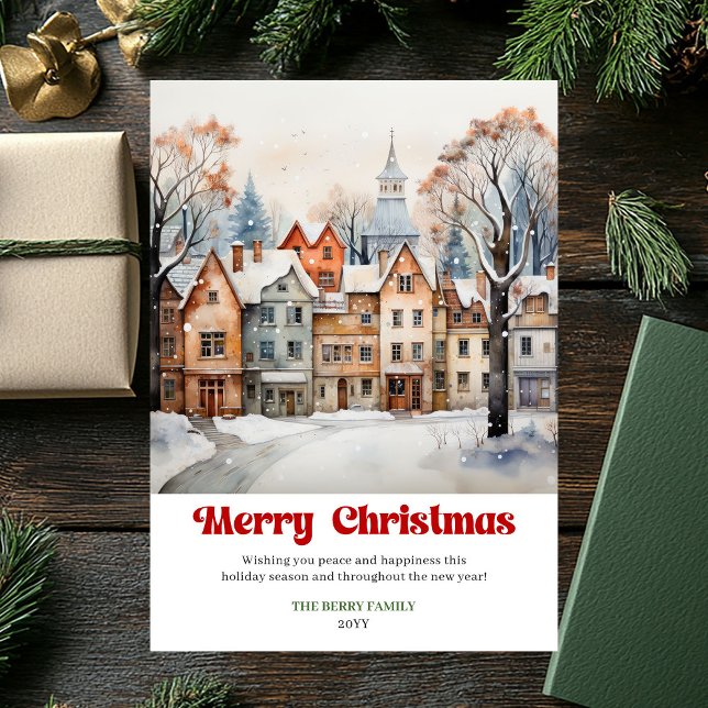 Friedliche Winter-Szene Karte rustikale, fette Fei (Peaceful winter scene card rustic bold holiday lettering

)
