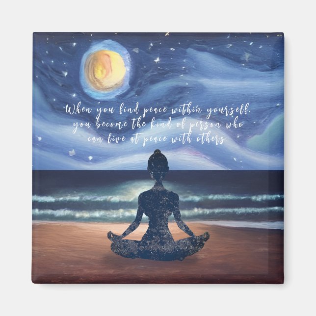 Friedliche Yoga Meditation Mondlicht Sky Ocean Bea Magnet (Vorne)