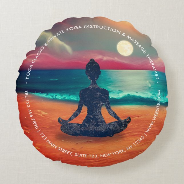Friedliche Yoga Meditation Mondlicht Sky Ocean Bea Rundes Kissen (Vorderseite)