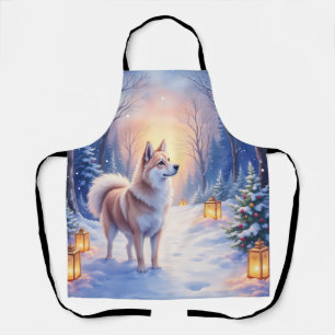 Friedlicher Akita auf Schneelaternenweg Weihnachts Schürze