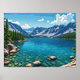 Friedlicher Alpensee Bergwald Natur Landschaft Poster