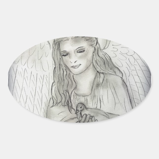 Friedlicher Angel Ovaler Aufkleber (Vorderseite)