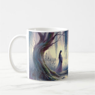 Friedlicher Fantasy-See mit Weide und Reiher Kaffeetasse