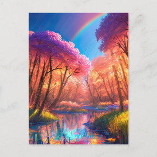 Friedlicher Fluss eines schönen Waldes Postkarte