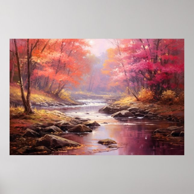 Friedlicher Fluss Morgens Herbst Japanische Kunst Poster (Vorne)